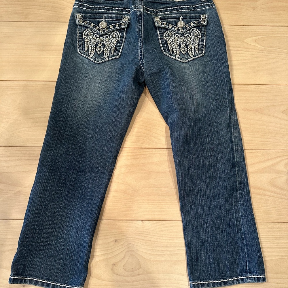 Miss Chic Blue Straight Leg Jeans with Decorative Stitching